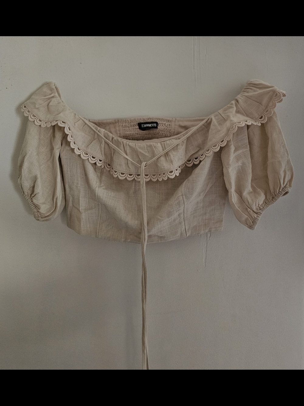 Express Cream Off-Shoulder Lace-Trim Crop Top